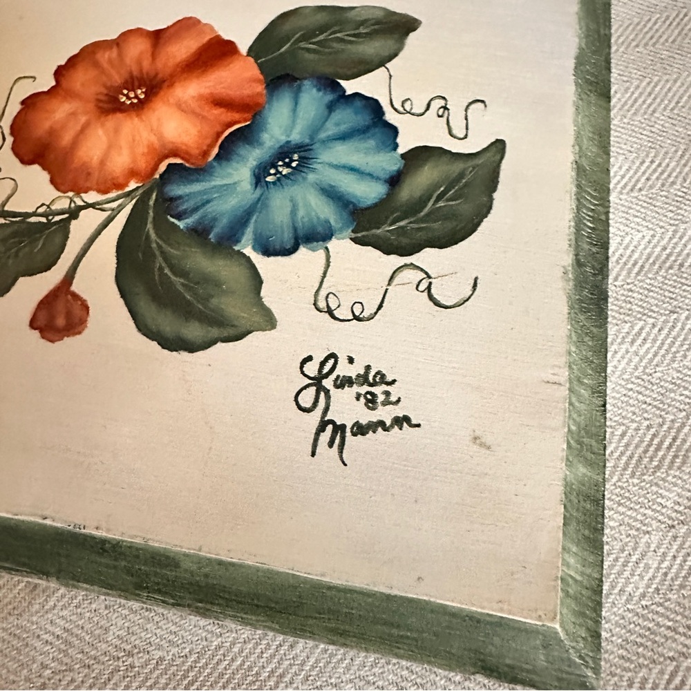 Floral Painted Wooden Plaque - Picture 4 of 5
